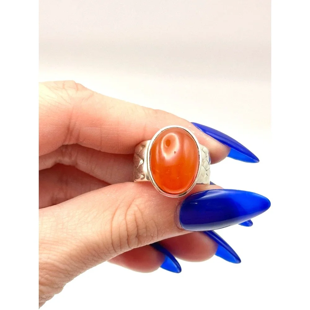 Carnelian Snake Skin Band Sterling Silver‎ Handmade Ring Size 8.5